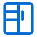 Blue outline refrigerator icon on dark background (fridge symbol)