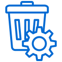 Trash can icon with a gear, representing deletion or reset of settings